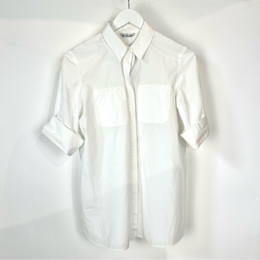 Loro Piana White Tab-Sleeve Cotton Shirt